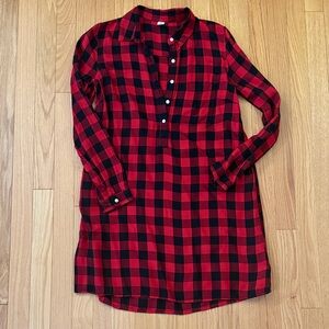 Old Navy Red and Black Plaid Shirt Dress